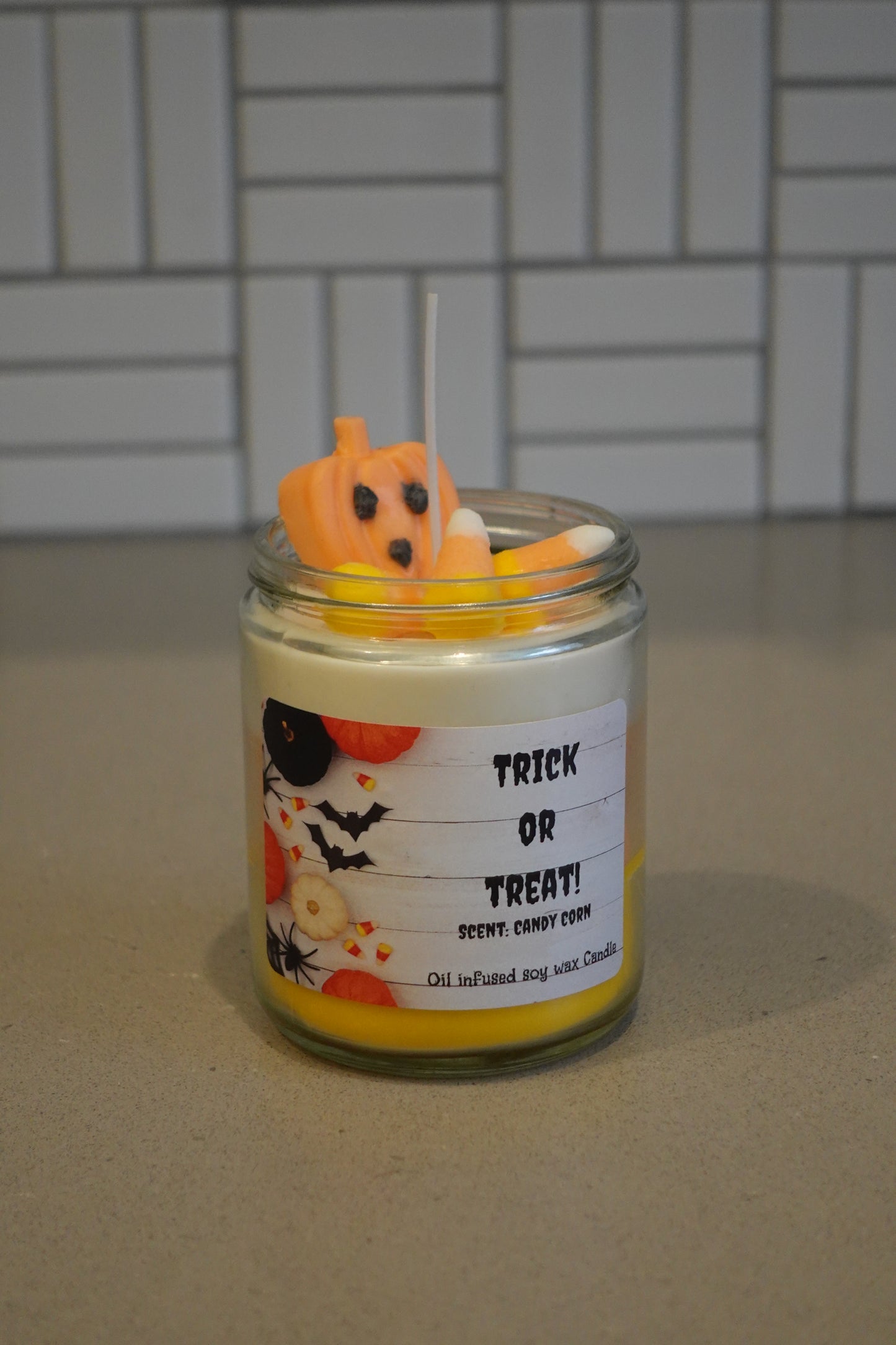 Halloween inspired Candy Corn Candle