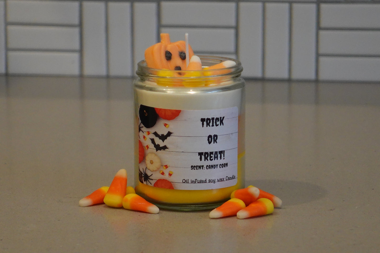 Halloween inspired Candy Corn Candle
